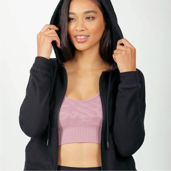 90 Degree By Reflex Women's Side Slit Full Zip Fleece Crop Hoodie Jacket Black - Picture 2 of 3